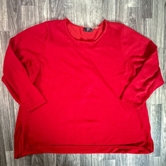 Tahari Woman Red Pullover Sweater Top 2X Rayon Nylon Knit 3/4 Sleeve Blouse - Picture 1 of 6